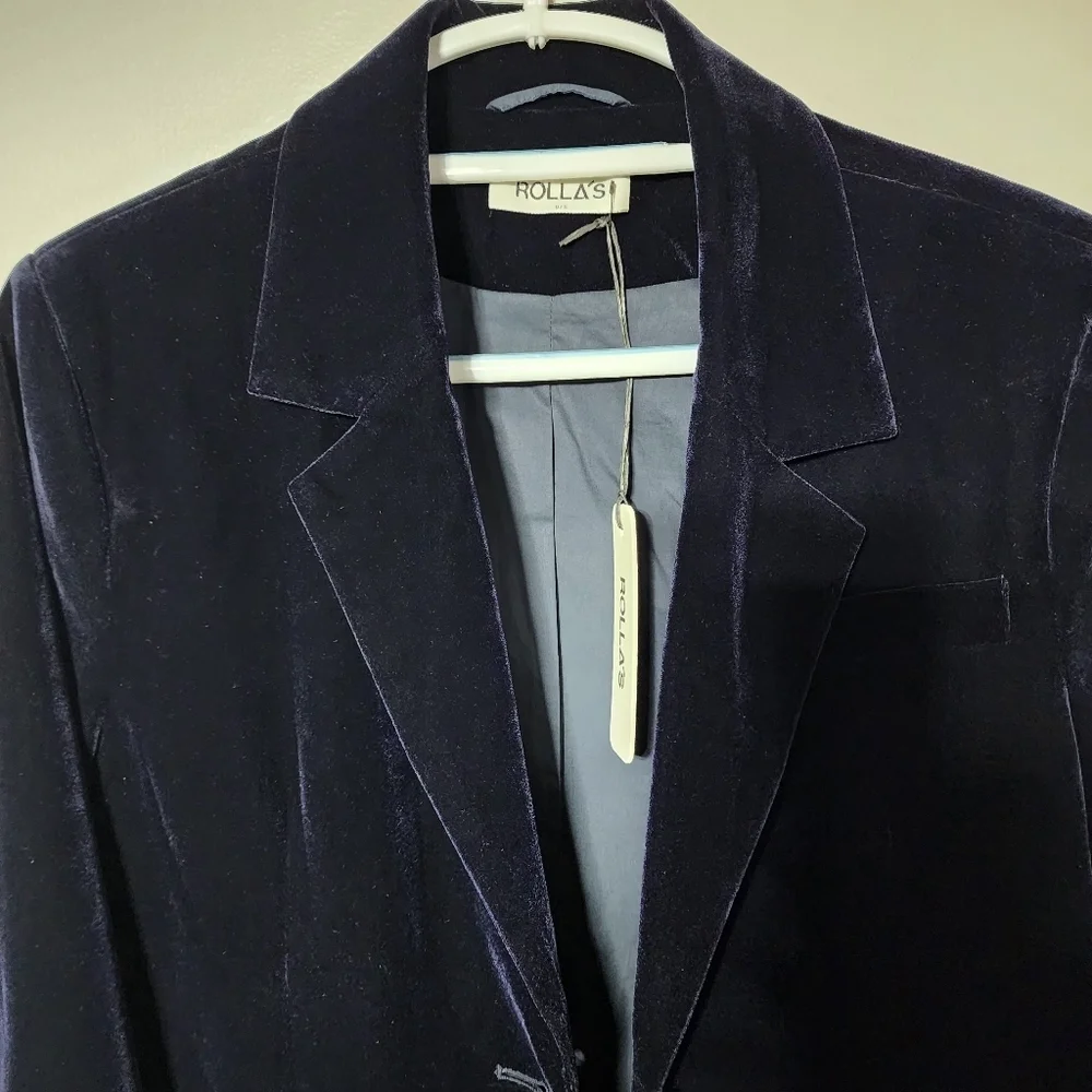 NWT Rollas Marmont Velveteen Blazer In Navy